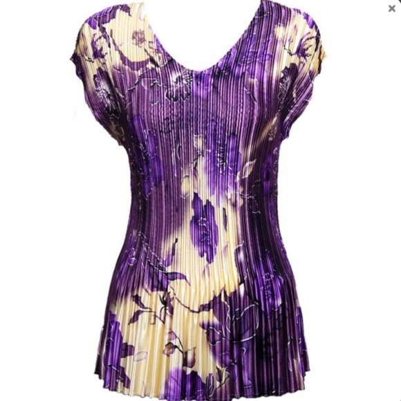 Mini Pleats Tops - Mini Pleats V-neck Tunic - one size fits most